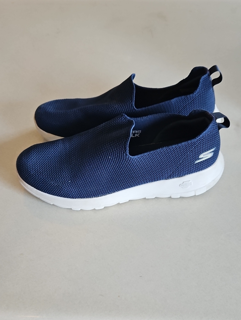 Skechers Slip-On Knit Sneakers in Navy and White